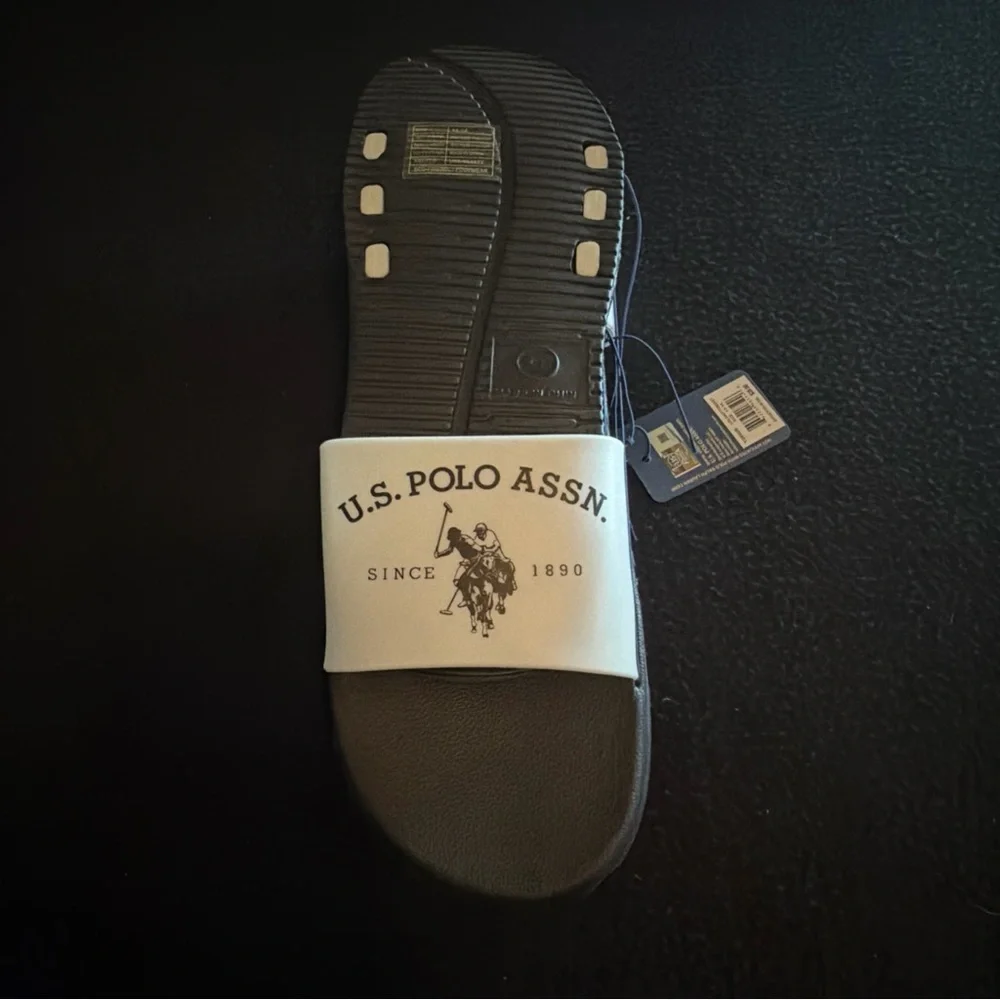Men U.S. Polo Assn Slip On Sport Sandals‎   Black White Slippers 13-14 NWT